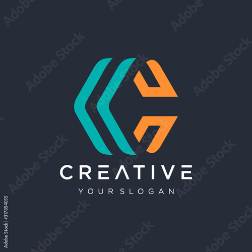 Letter C CC Logo with hexagon concept. Template Illustration Business Company Vector Logo Design. - vector