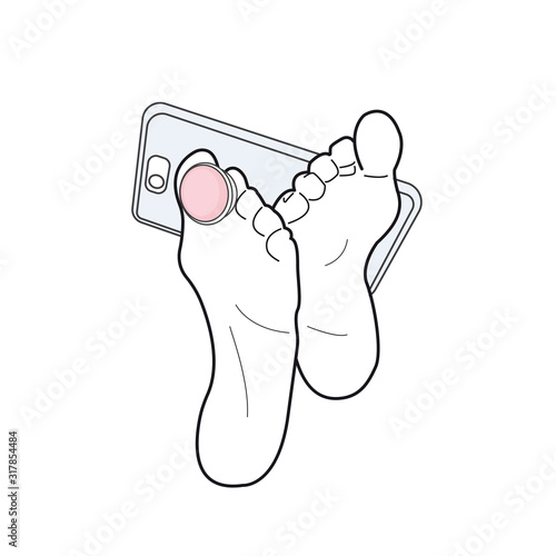 Pop the socket between your toes. Pop socket illustration. Gadget holder with suction Cup