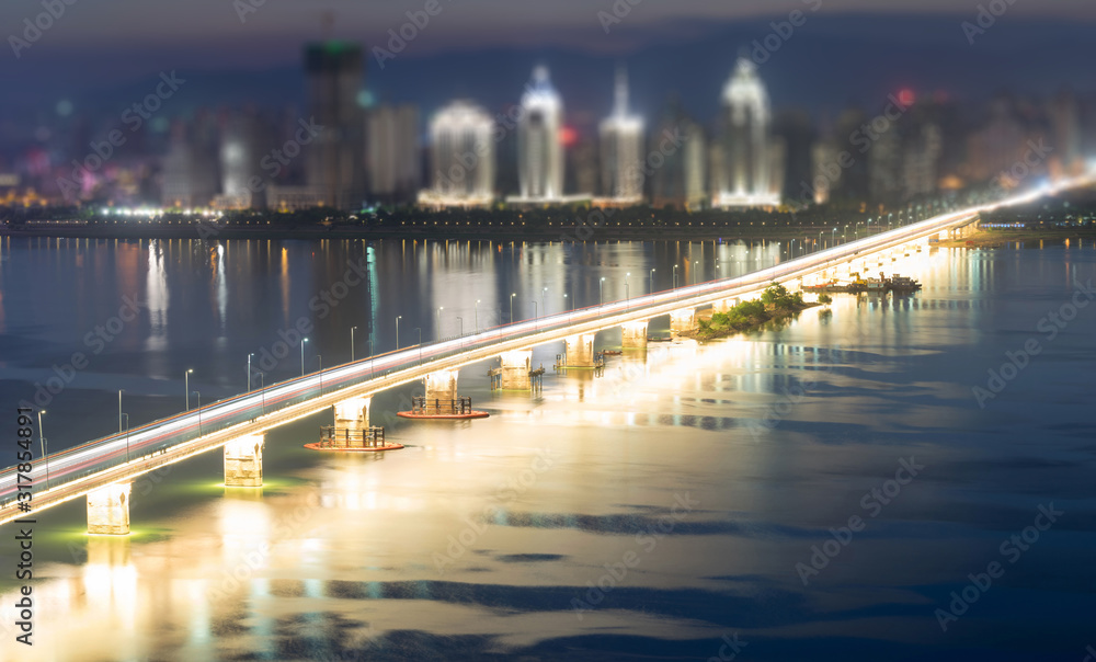 Fototapeta premium named bayi bridge in the night of shanghai china.