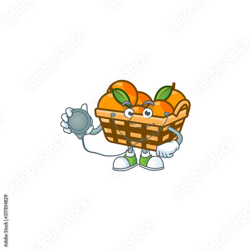 Basket oranges cartoon character style in a Doctor costume with tools