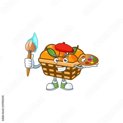 Smart basket oranges painter mascot icon with brush