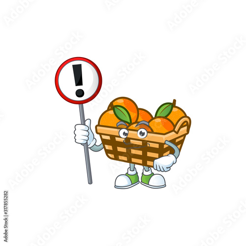 A picture of Cartoon mascot of basket oranges rise up a broad