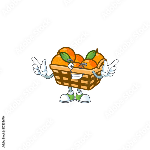 Funny face basket oranges cartoon character style with Wink eye