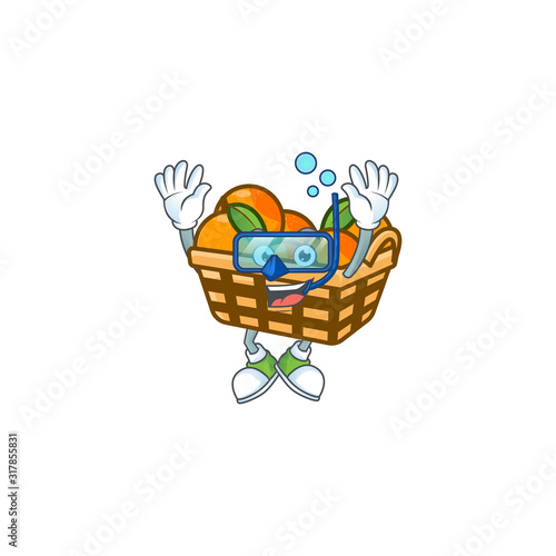 cartoon character of basket oranges wearing Diving glasses