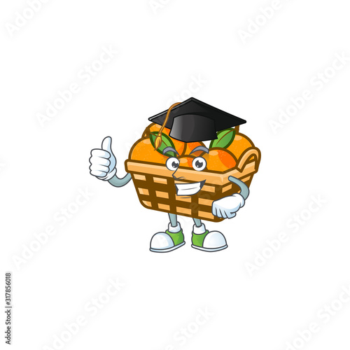 happy and proud of basket oranges wearing a black Graduation hat