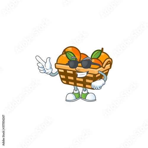 Super cool basket oranges character wearing black glasses