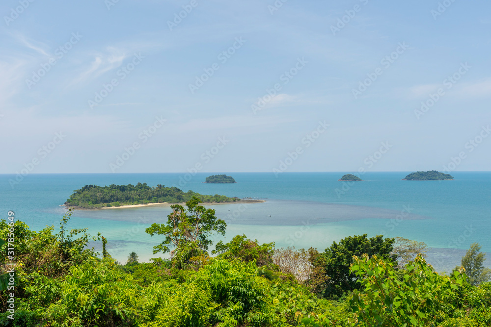 Beautiful tropical island landscape. View from Koh Chang to Koh Man Nai