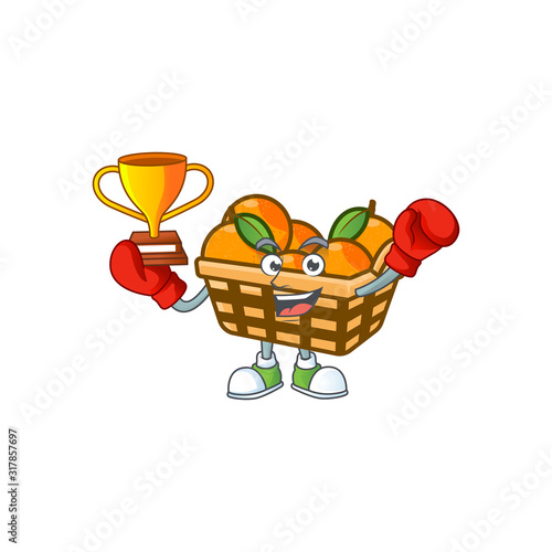 fantastic Boxing winner of basket oranges in mascot cartoon style