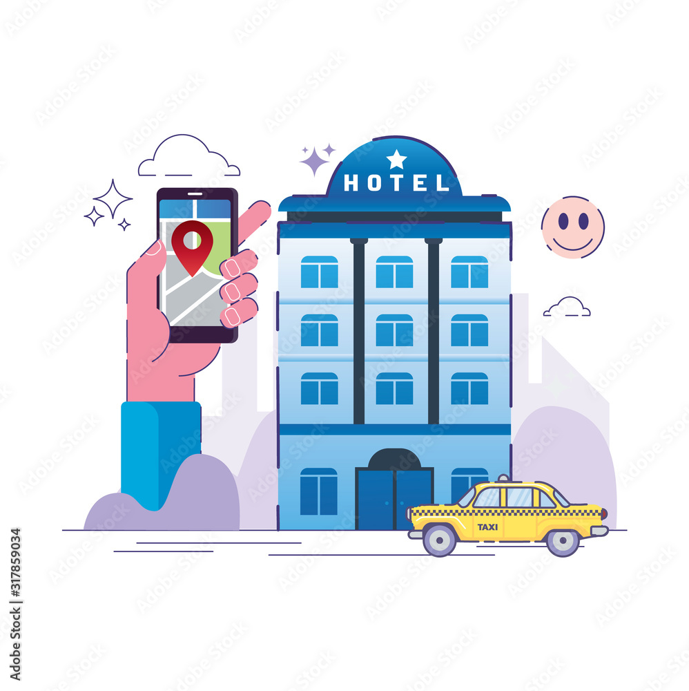 hotel building location map illustration