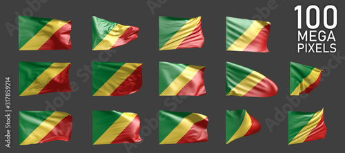 Congo flag isolated - various images of the waving flag on grey background - object 3D illustration