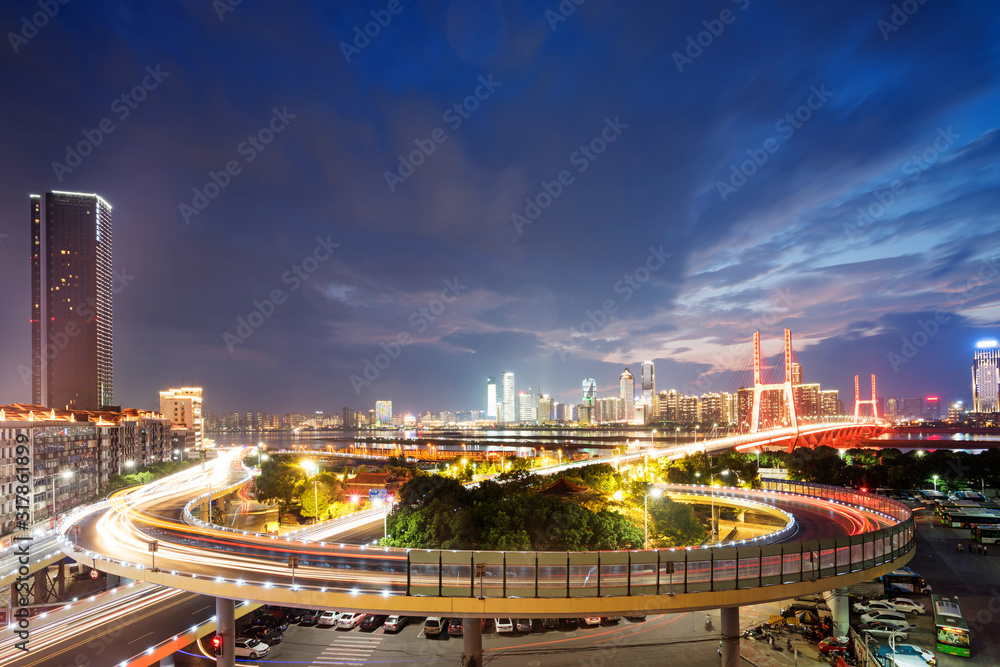 named bayi bridge in the night of shanghai china