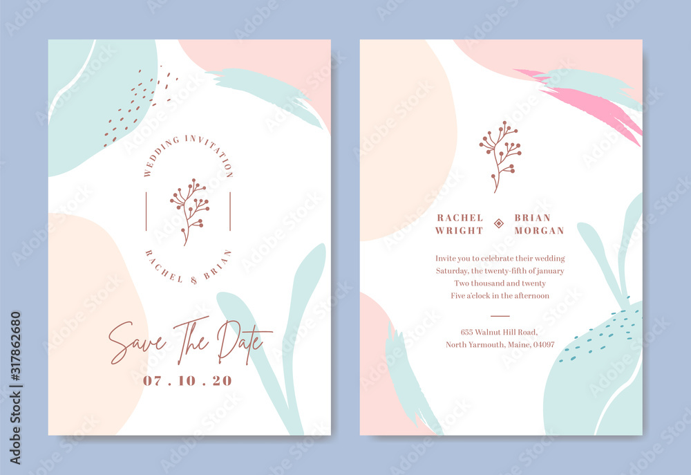 abstract water color wedding card invitation