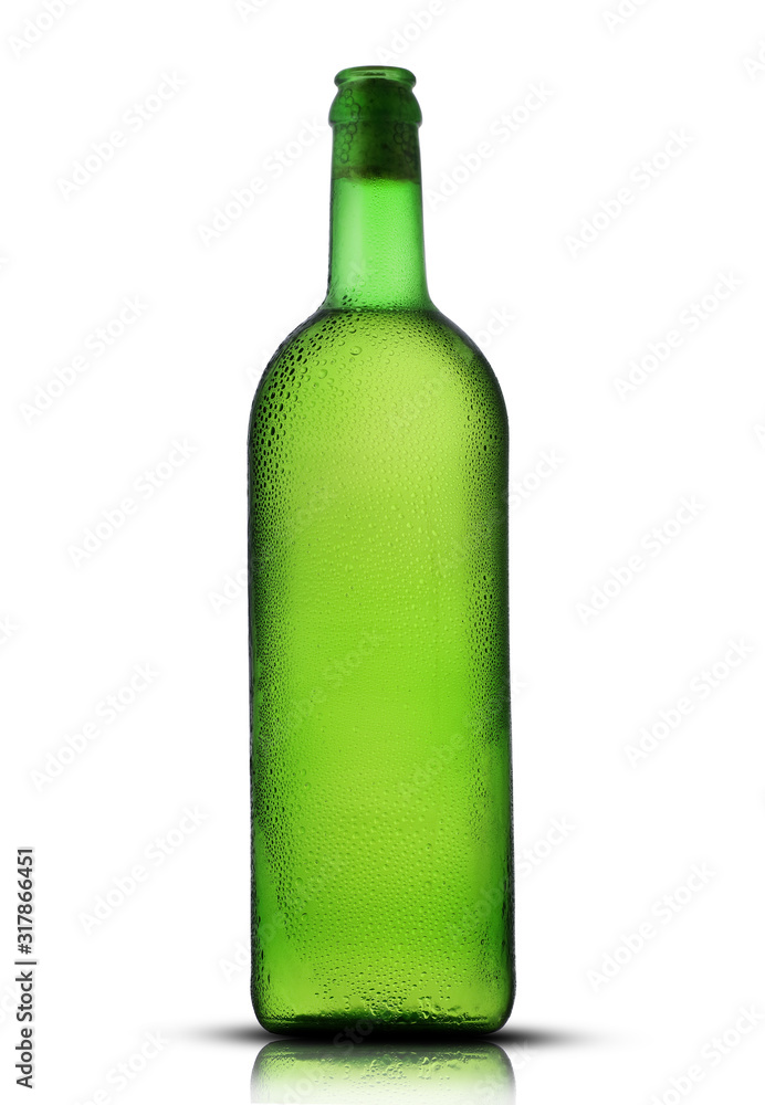 green bottle with wine and drops green bottle with wine and drops