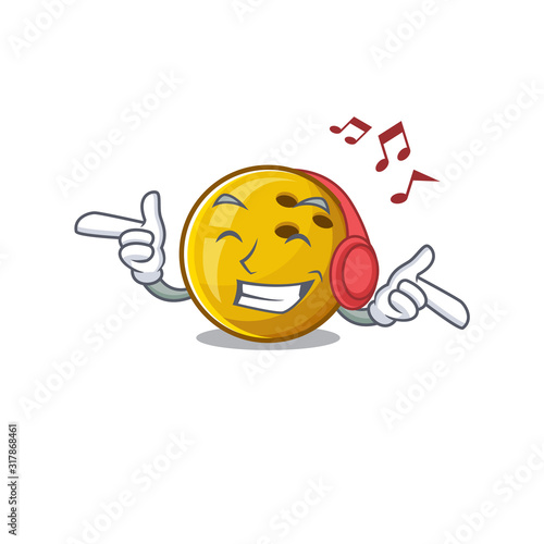 Listening music bowling ball mascot cartoon character design