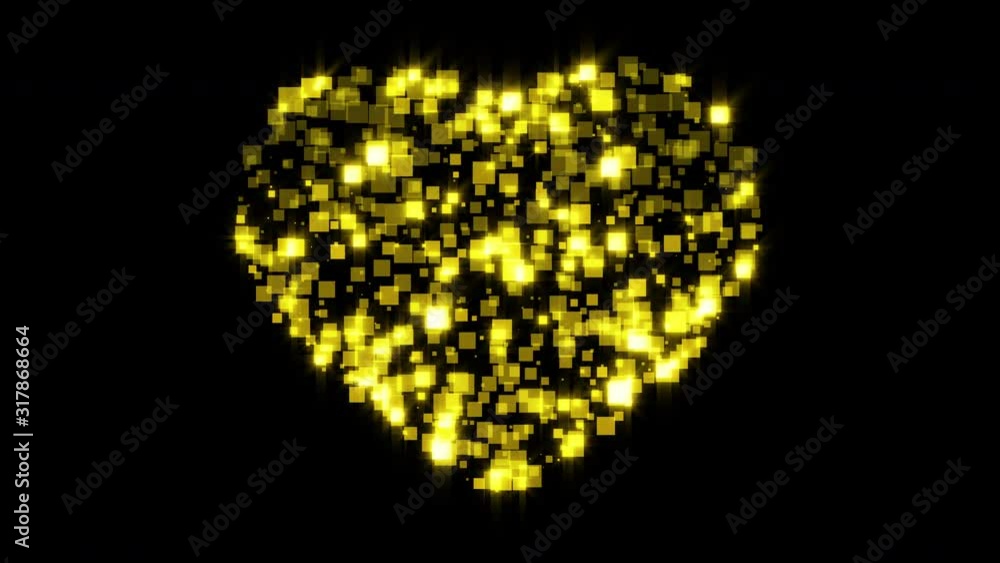 Heart shape with golden square particle, loop animation