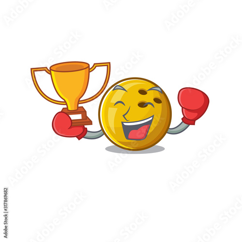 fantastic Boxing winner of bowling ball in mascot cartoon style