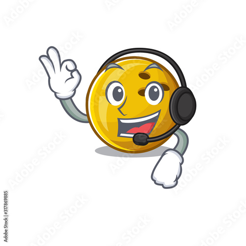 Smiley bowling ball cartoon character design wearing headphone