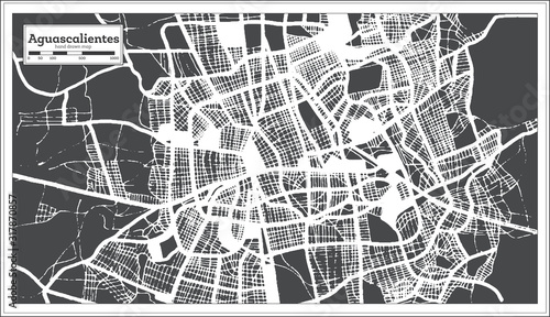 Aguascalientes Mexico City Map in Retro Style. Outline Map.