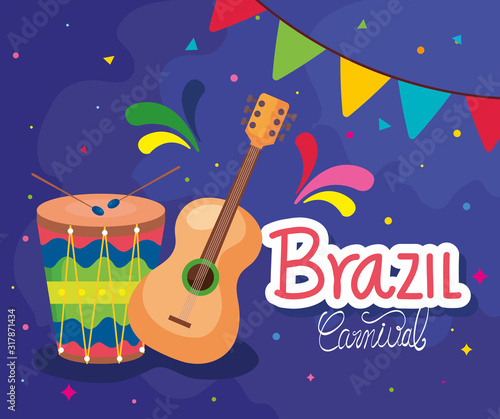 poster of brazil carnival with guitar and drum