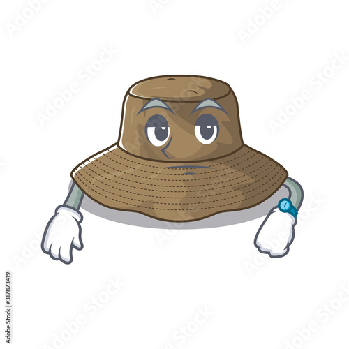 cartoon character design of bucket hat on a waiting gesture