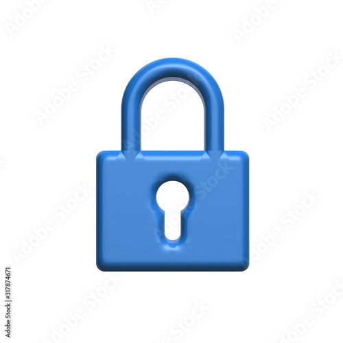 Lock icon sign 3D image render blue design