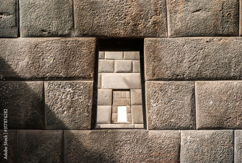 Three Windows in Inca Wall in Coricancha Ruins photo
