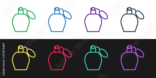 Set line Perfume icon isolated on black and white background. Vector Illustration