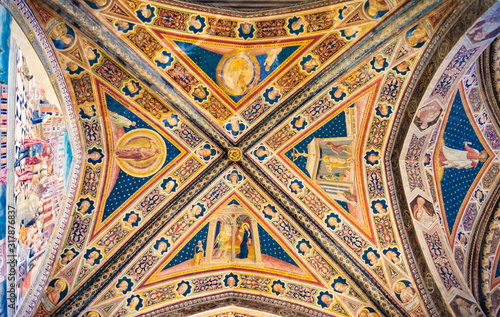 Siena  Italy - CIRCA 2013  Baptistery of Saint John  Battistero di San Giovanni  ceiling interior in Siena Cathedral complex.