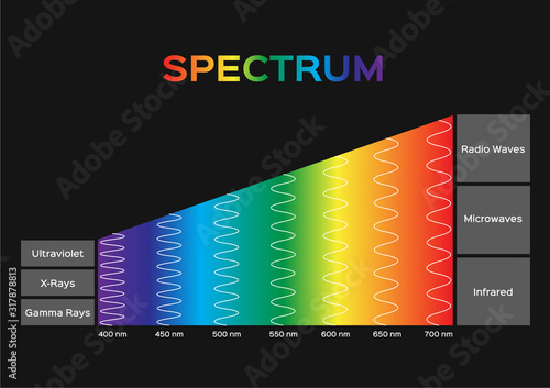 infographic of Visible spectrum color. sunlight color