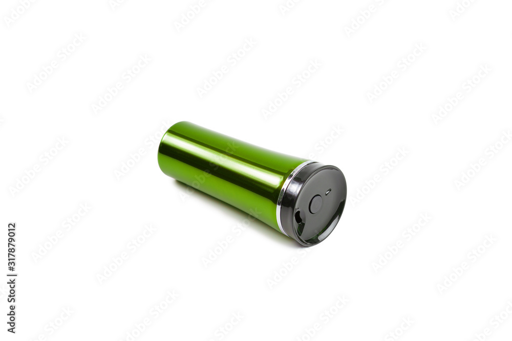 green burgundy thermos on a white background isolated green burgundy thermos on a white background isolated