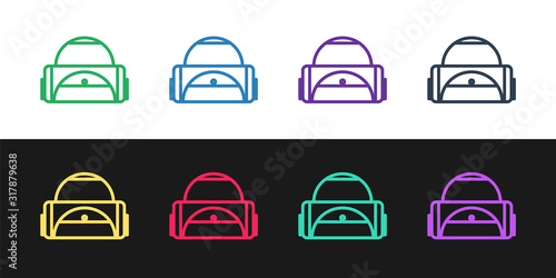 Set line Sport bag icon isolated on black and white background. Vector Illustration