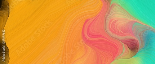 dynamic horizontal banner with peru, medium sea green and golden rod colors. very dynamic curved lines with fluid flowing waves and curves