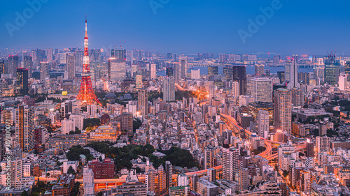 Wallpaper Mural Tokyo Tower and Urban Skyline at dusk Torontodigital.ca