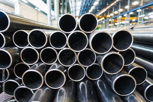 Fototapeta high quality Galvanized steel pipe or Aluminum and chrome stainless pipes in sta