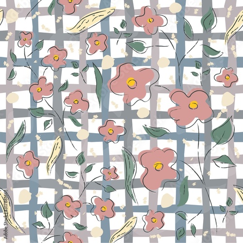 Cute Seamless background with flowers and leaves.