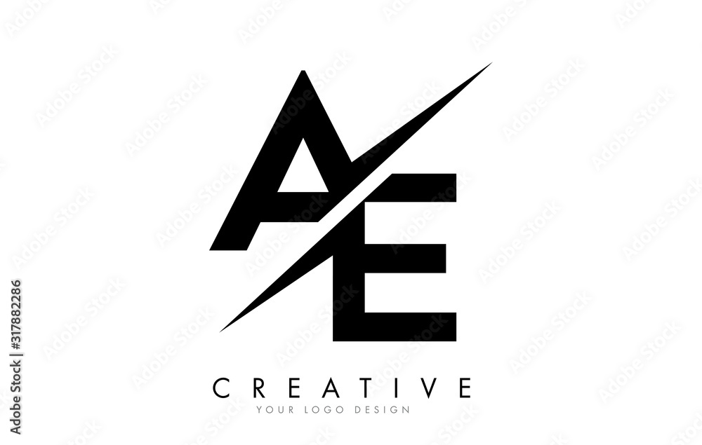 AE A E Letter Logo Design with a Creative Cut.