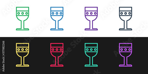 Set line Medieval goblet icon isolated on black and white background. Vector Illustration