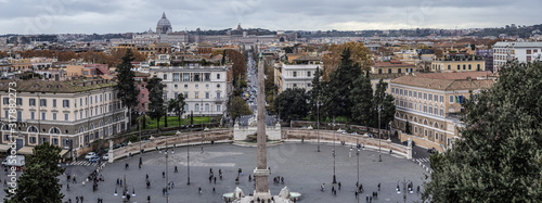 People's Square ( Piazza del Popolo ) top wiew, ( aerial view ),  Egyptian obelisk of Ramesses II, Rome architecture and landmark, in Rome, Italy