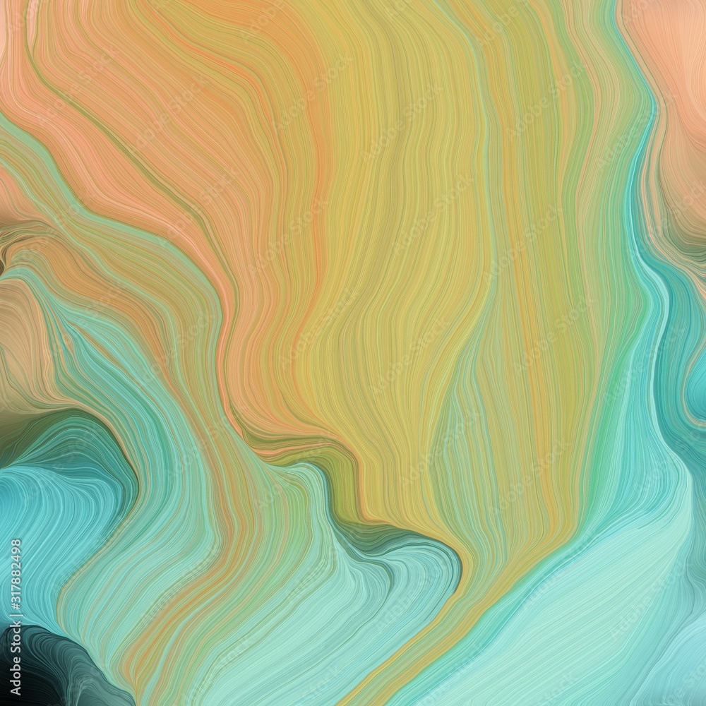 modern soft swirl waves background illustration with dark khaki, sky blue and teal blue color