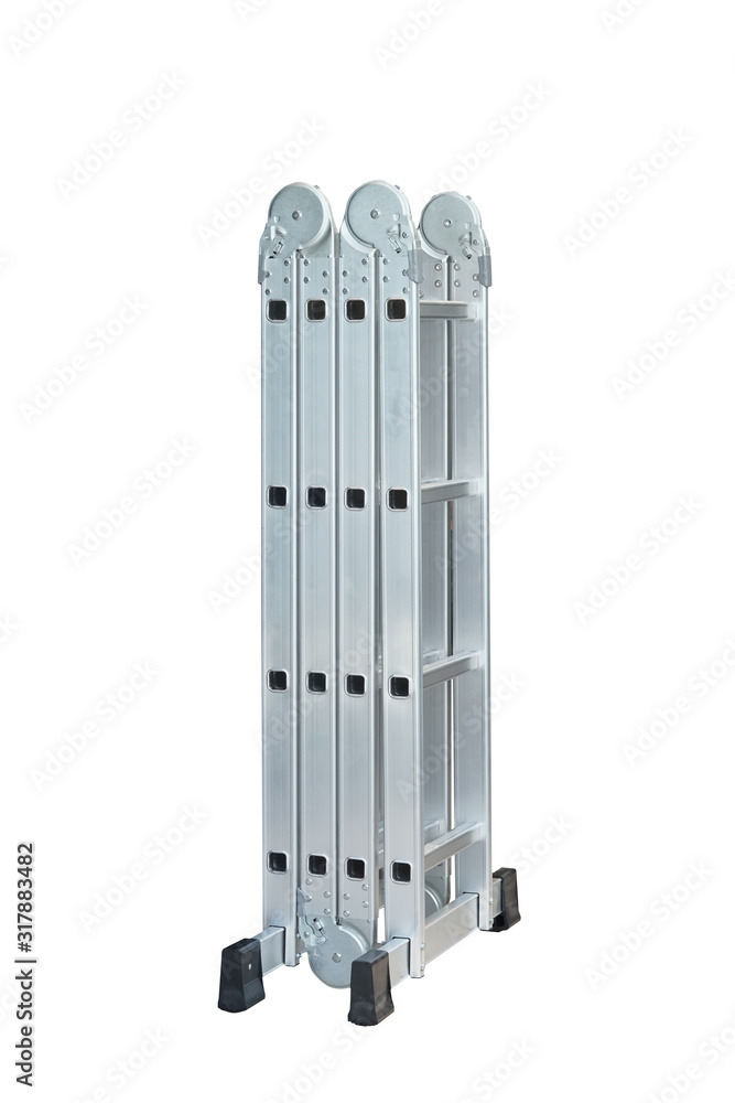 Folding Ladder In the open position on white background. convenient ladders ,Light weight, these ladders fold into a compact bundle for storing or carrying