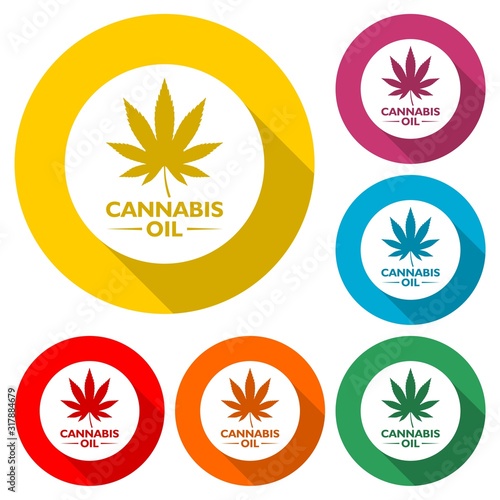 Medical marijuana or cannabis leaf oil icon isolated with long shadow