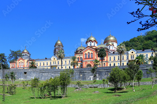 New Athos monastery is on the background of blue sky in the Republic of Abkhazia