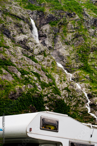 Camper car alcove in mountains