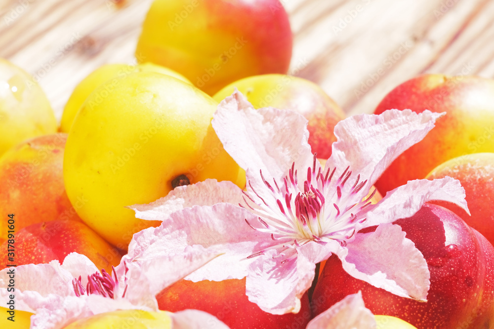 Nectarine Close-Up On A Wooden Table Nectarine Close-Up On A Wooden Table