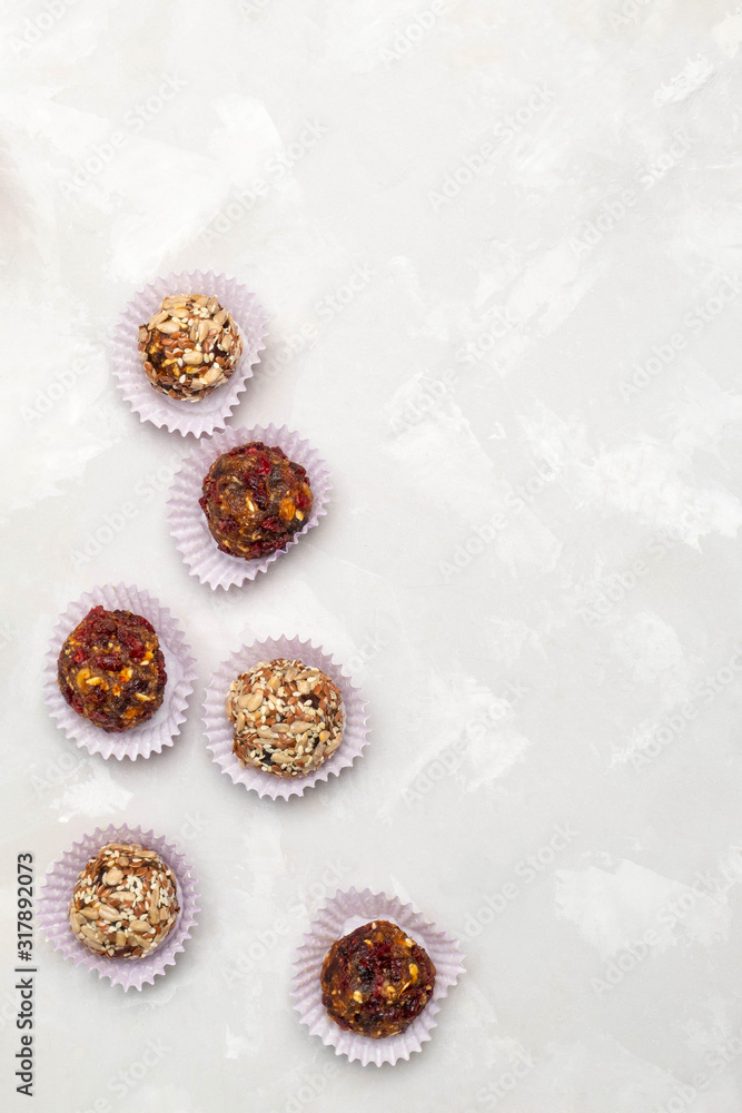 Date energy balls on neutral background Date energy balls on neutral background