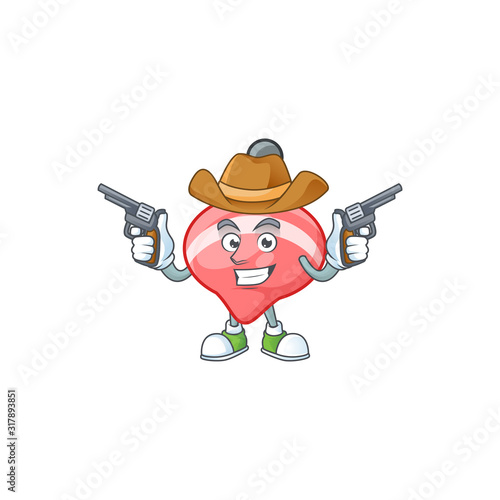 Confident chinese red tops toy Cowboy cartoon character holding guns