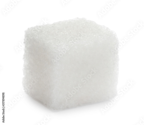 Refined sugar isolated on white  closeup view