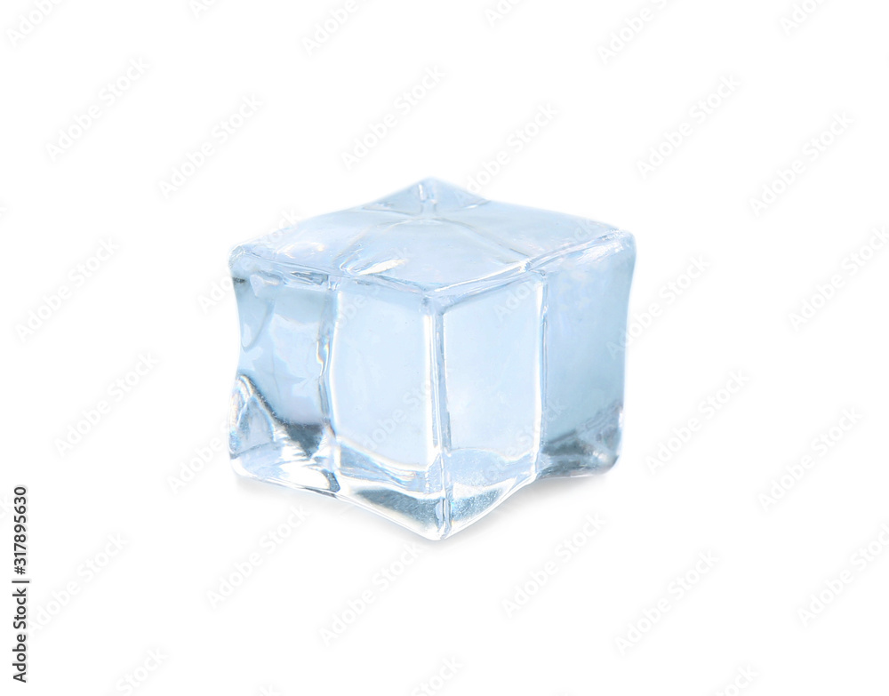 Crystal clear ice cube isolated on white Crystal clear ice cube isolated on white