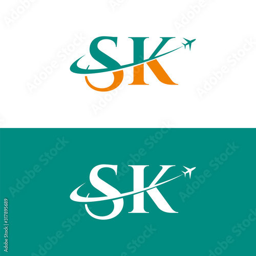 Letter SK Air Travel Logo Design Template