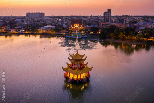 Wuliting pavilion at twilight. Kaohsiung's famous tourist attractions in Taiwan. photo